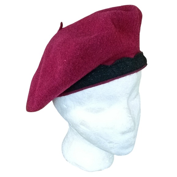 Doncaster Accessories - Doncaster Womens One Size Wool Beret Burgundy Gray Hat French Chic Cozy Warm